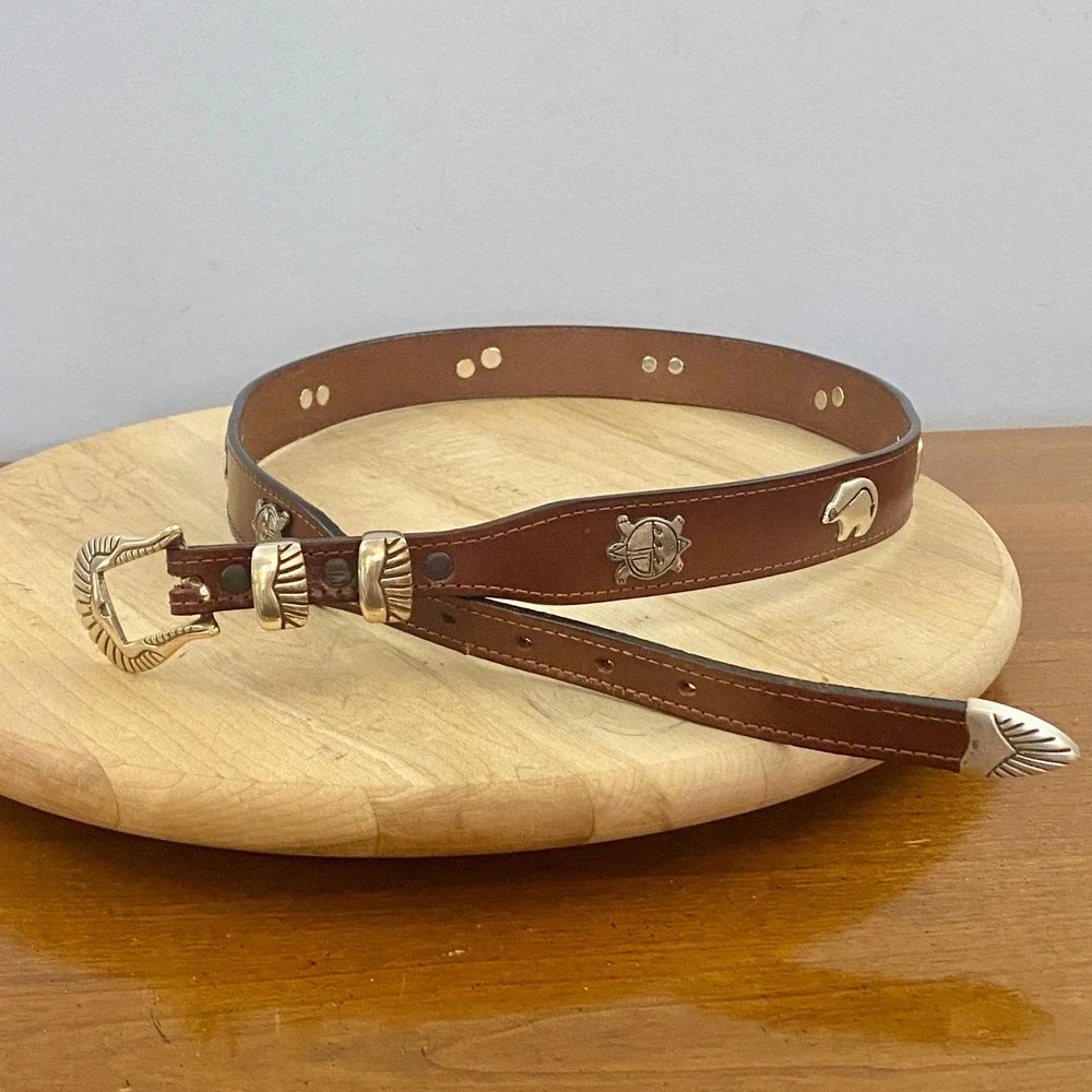 Appaloosa Leather Goods Durango Brown Leather Concho Animal Belt Sz 36 Handmade